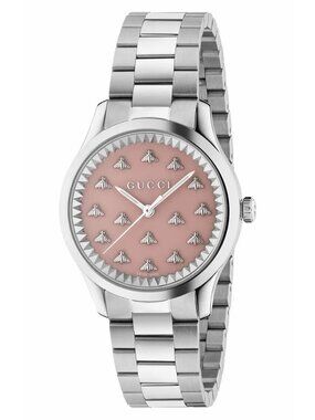 NEW GUCCI G-Timeless 32 MM AUTO Pink Dial SS Women's Watch